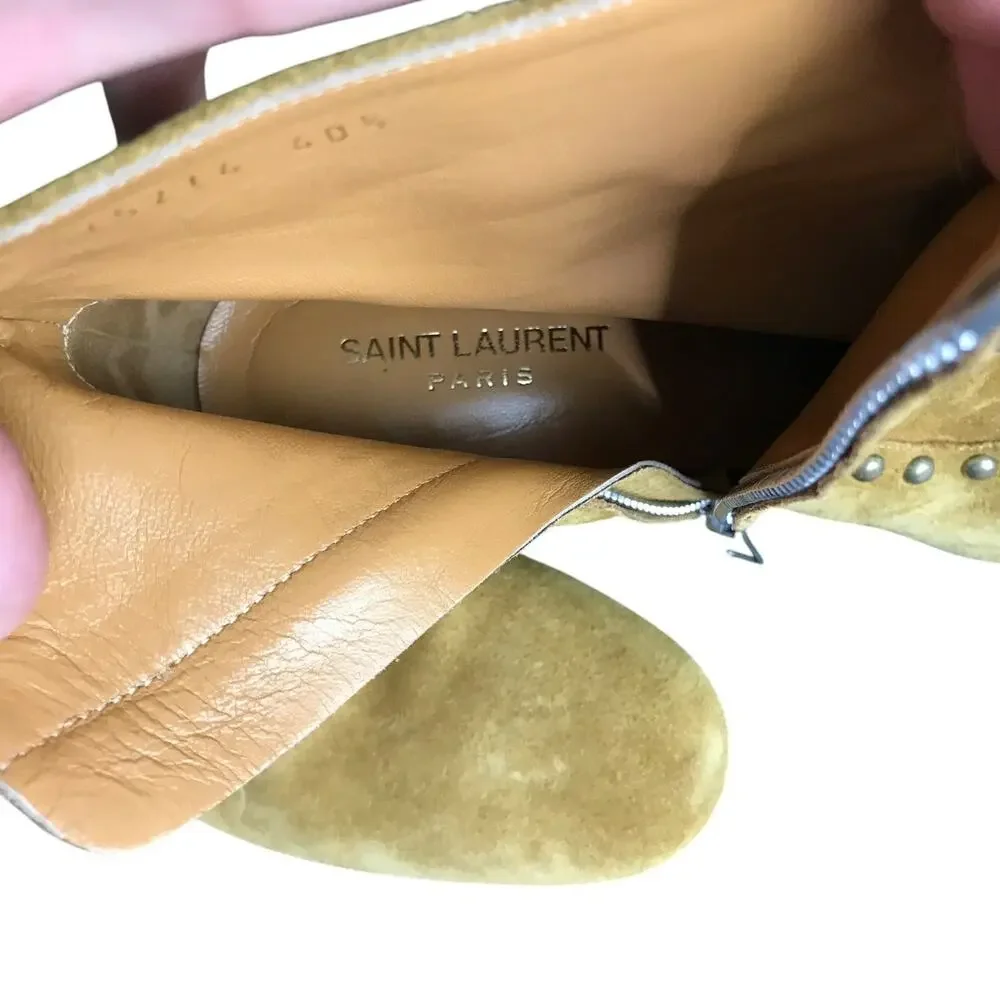 Saint Laurent Paris Boots Womens 10 Brown Suede Studded 3